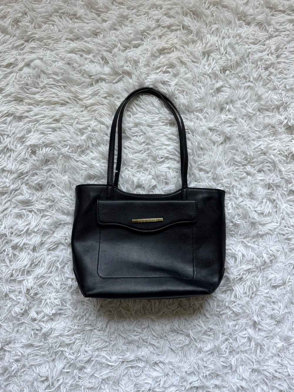 Steve Madden Black Shoulder Tote with Gold Bar